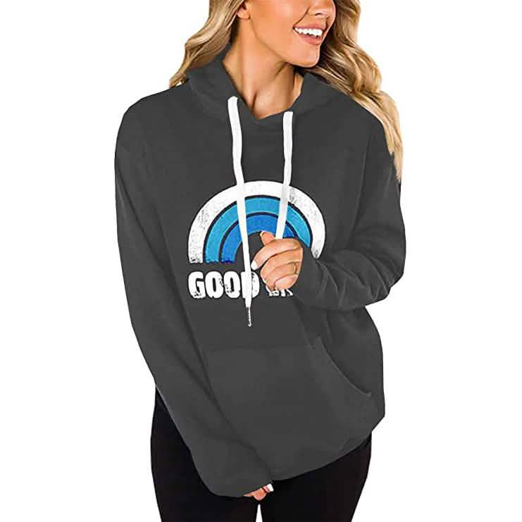 Women's Long Sleeve Casual Graphic Tee Hoodies Gray Women's Tops - Tophatter Daily Deals