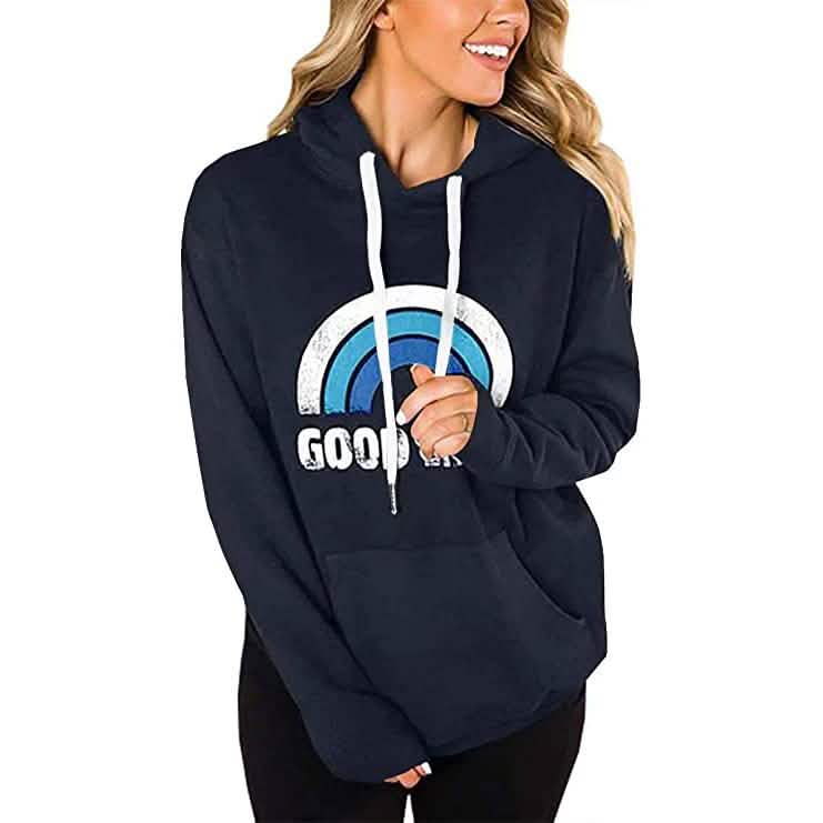 Women's Long Sleeve Casual Graphic Tee Hoodies Navy Women's Tops - Tophatter Daily Deals