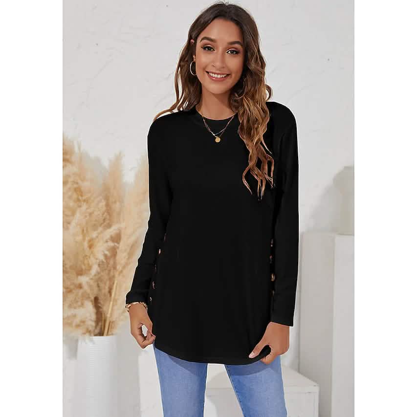 Women's Long Sleeve Crew Neck T-Shirt Black Women's Tops - Tophatter Daily Deals
