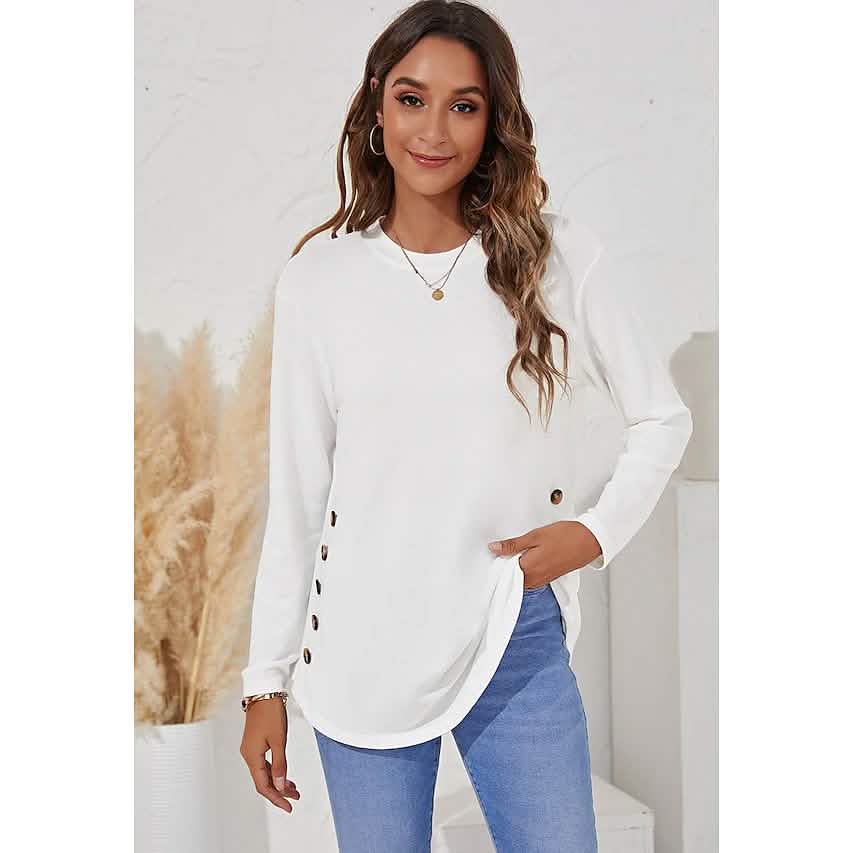 Women's Long Sleeve Crew Neck T-Shirt White Women's Tops - Tophatter Daily Deals