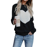 Women's Long Sleeve Crewneck Cute Heart Knitted Sweaters Black White Women's Tops - Tophatter Daily Deals