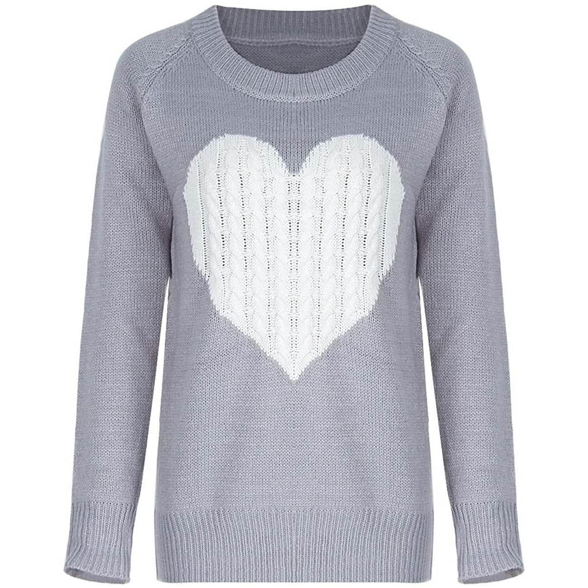 Women's Long Sleeve Crewneck Cute Heart Knitted Sweaters Women's Tops - Tophatter Daily Deals