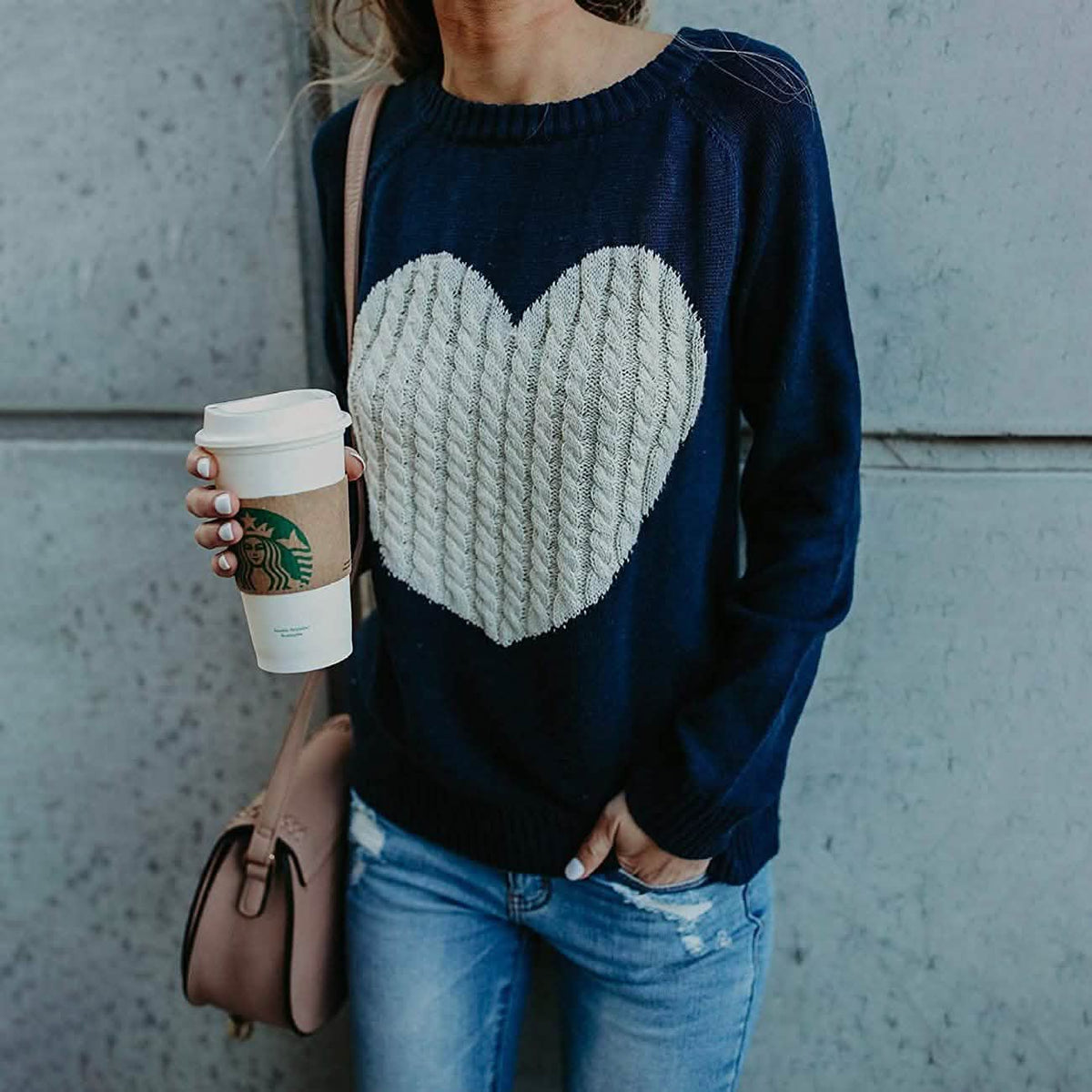 Women's Long Sleeve Crewneck Cute Heart Knitted Sweaters Women's Tops - Tophatter Daily Deals