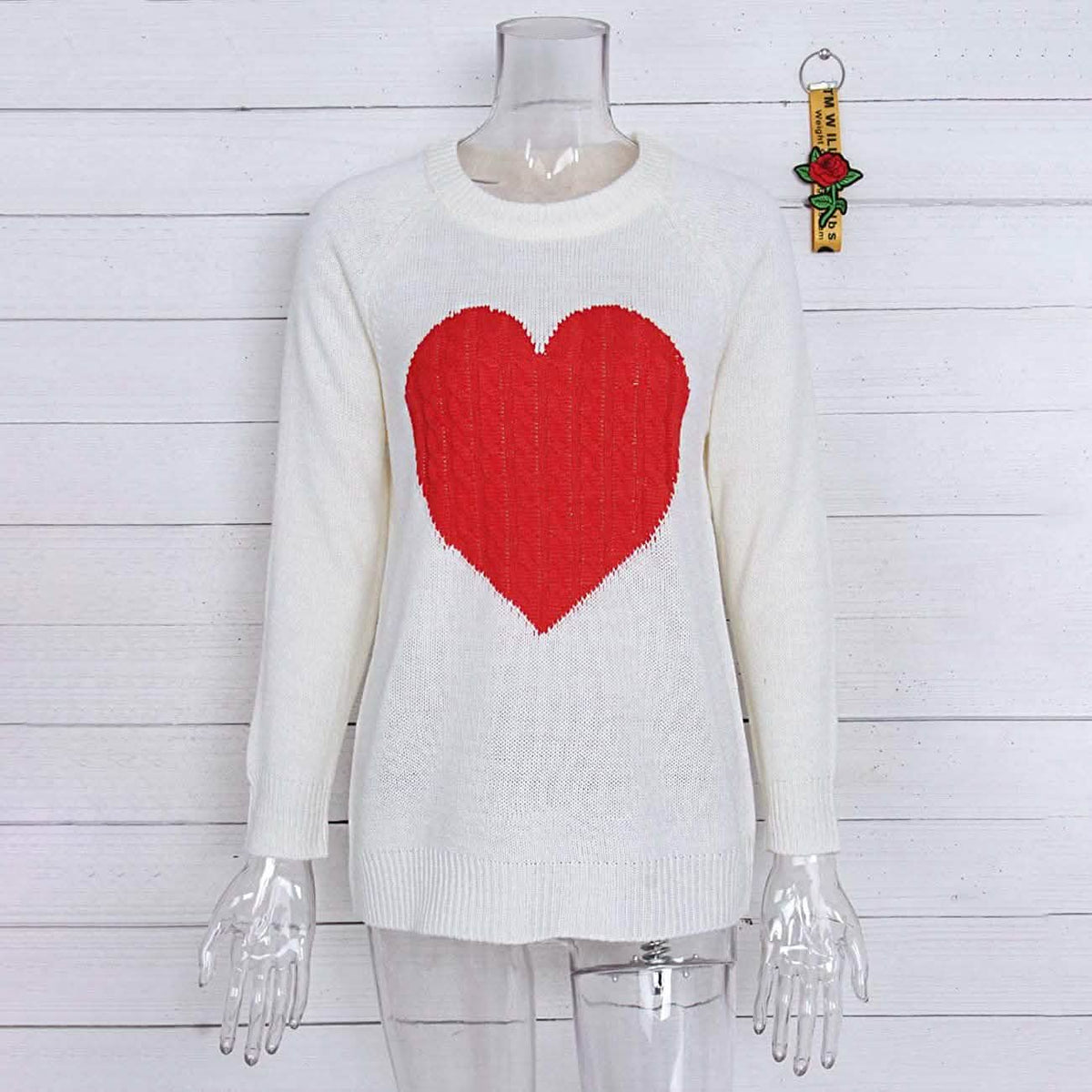 Women's Long Sleeve Crewneck Cute Heart Knitted Sweaters Women's Tops - Tophatter Daily Deals