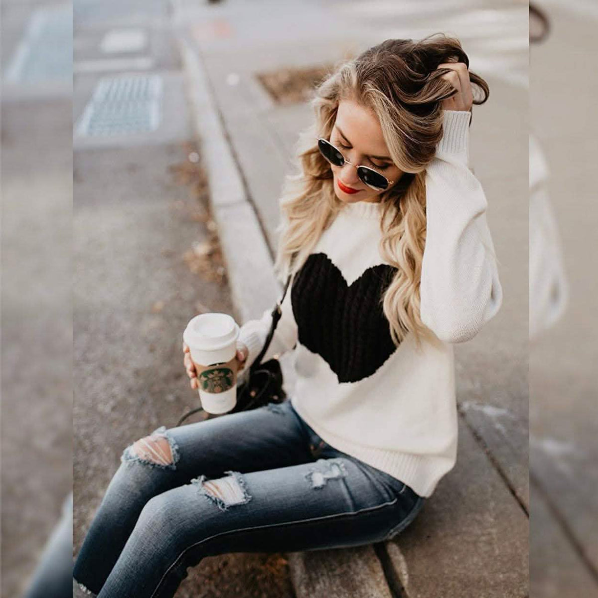 Women's Long Sleeve Crewneck Cute Heart Knitted Sweaters Women's Tops - Tophatter Daily Deals