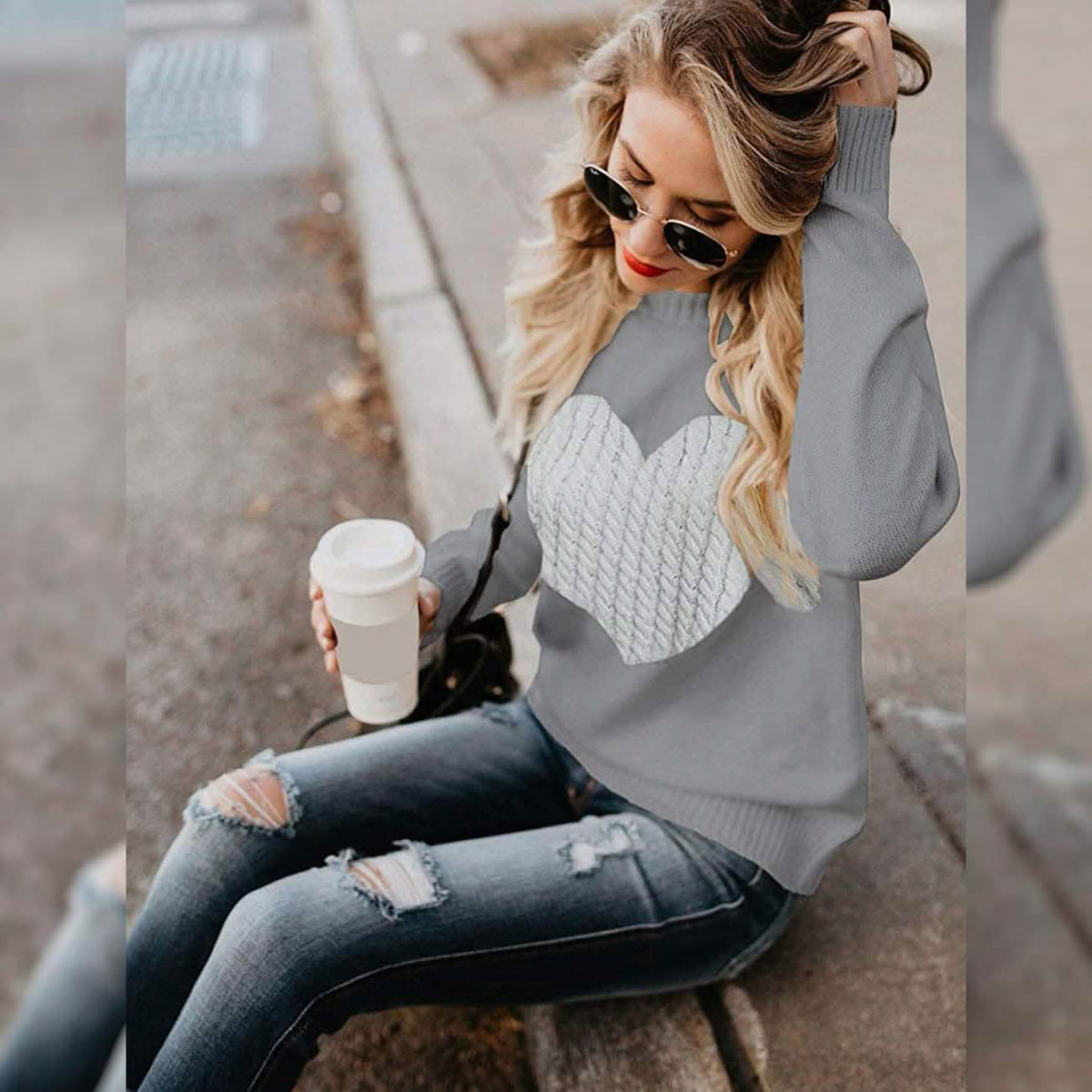 Women's Long Sleeve Crewneck Cute Heart Knitted Sweaters Women's Tops - Tophatter Daily Deals