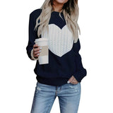 Women's Long Sleeve Crewneck Cute Heart Knitted Sweaters Navy Women's Tops - Tophatter Daily Deals