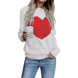 Women's Long Sleeve Crewneck Cute Heart Knitted Sweaters White Women's Tops - Tophatter Daily Deals