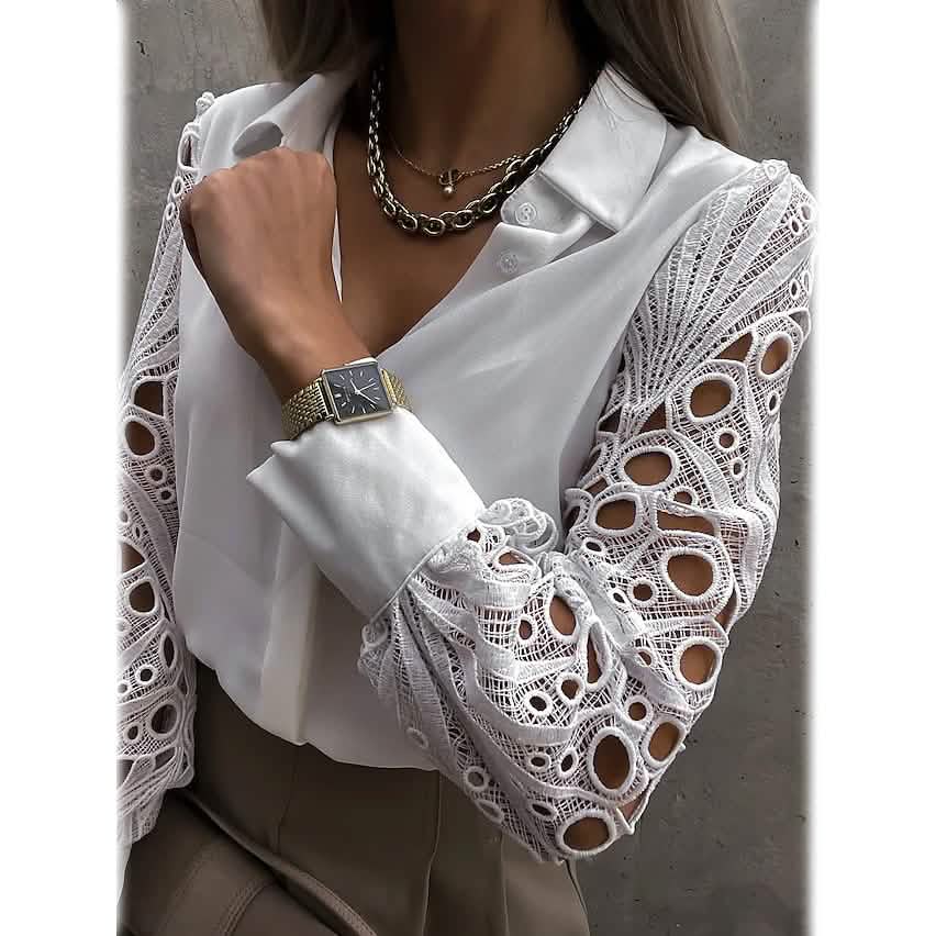 Women's Long Sleeve Cutout Lace Button Down Shirt Women's Tops - Tophatter Daily Deals