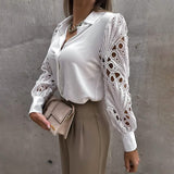 Women's Long Sleeve Cutout Lace Button Down Shirt Women's Tops - Tophatter Daily Deals
