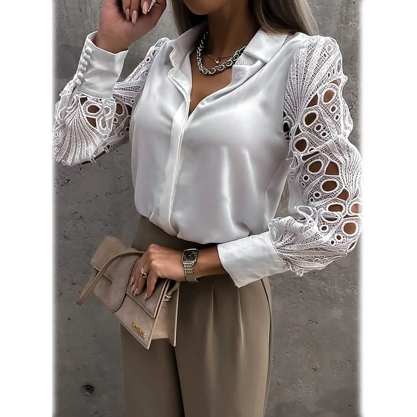 Women's Long Sleeve Cutout Lace Button Down Shirt Women's Tops - Tophatter Daily Deals