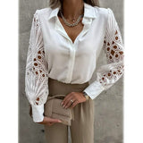 Women's Long Sleeve Cutout Lace Button Down Shirt White Women's Tops - Tophatter Daily Deals