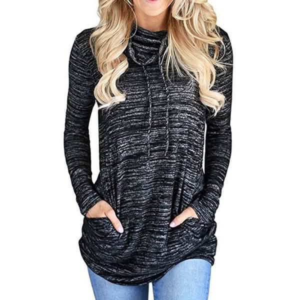 Women's Long Sleeve High Collar Tops Casual Tie Dye Sweatshirt Black Women's Tops - Tophatter Daily Deals