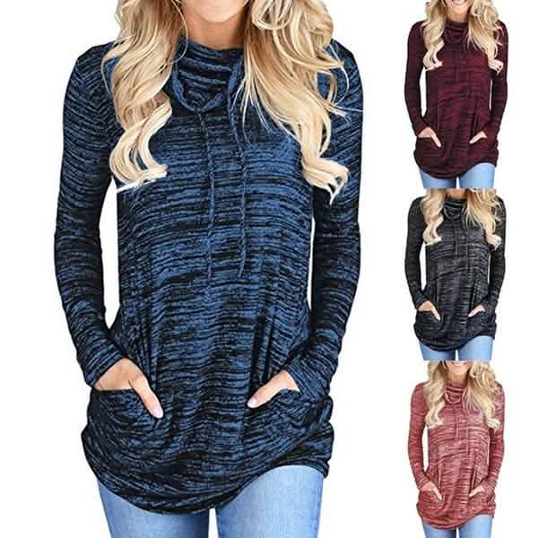 Women's Long Sleeve High Collar Tops Casual Tie Dye Sweatshirt Women's Tops - Tophatter Daily Deals