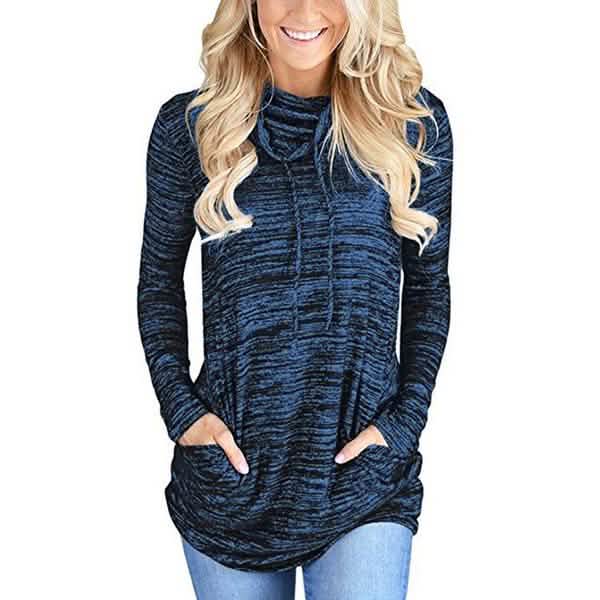 Women's Long Sleeve High Collar Tops Casual Tie Dye Sweatshirt Navy Women's Tops - Tophatter Daily Deals