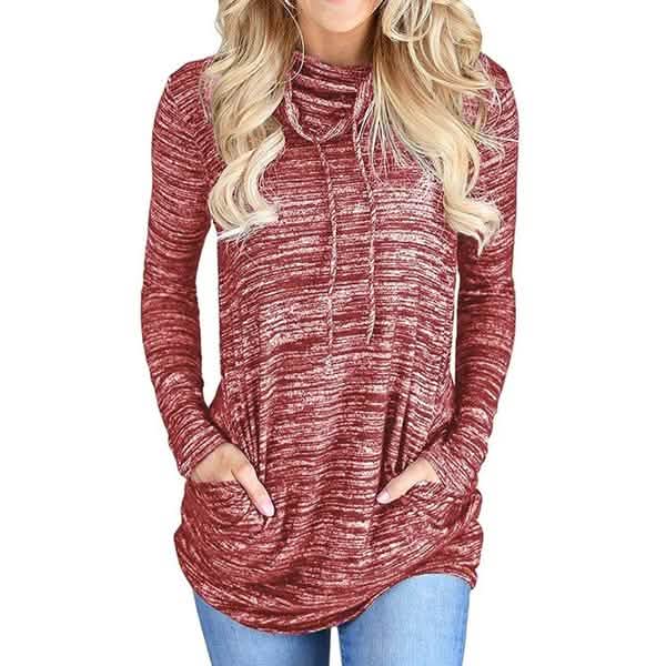 Women's Long Sleeve High Collar Tops Casual Tie Dye Sweatshirt Red Women's Tops - Tophatter Daily Deals