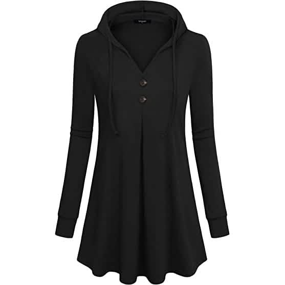 Women's Long Sleeve Hooded Tunic Tops Black Women's Tops - Tophatter Daily Deals
