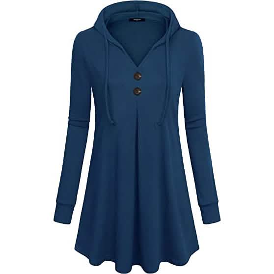 Women's Long Sleeve Hooded Tunic Tops Blue Women's Tops - Tophatter Daily Deals