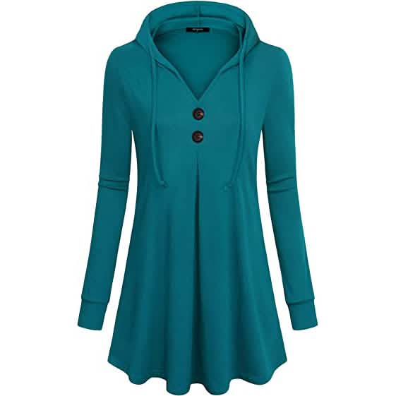 Women's Long Sleeve Hooded Tunic Tops Cyan Women's Tops - Tophatter Daily Deals