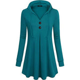 Women's Long Sleeve Hooded Tunic Tops Cyan Women's Tops - Tophatter Daily Deals