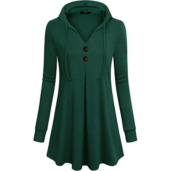Women's Long Sleeve Hooded Tunic Tops Green Women's Tops - Tophatter Daily Deals