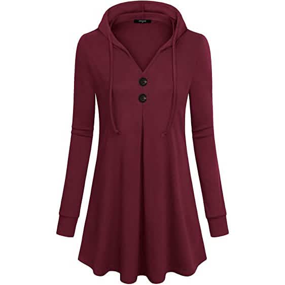 Women's Long Sleeve Hooded Tunic Tops Red Women's Tops - Tophatter Daily Deals