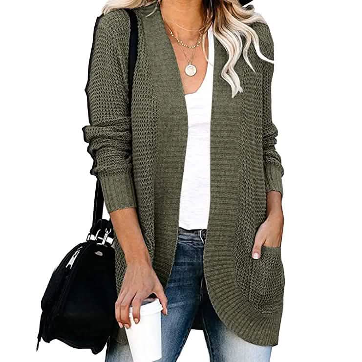 Women's Long Sleeve Knit Cardigan Sweater Green Women's Outerwear - Tophatter Daily Deals