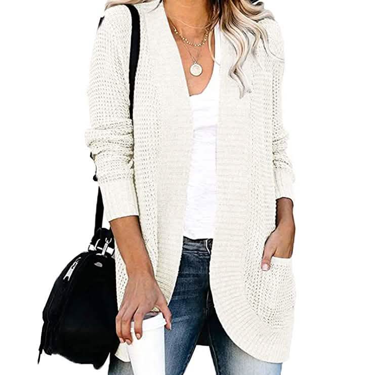 Women's Long Sleeve Knit Cardigan Sweater White Women's Outerwear - Tophatter Daily Deals