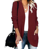 Women's Long Sleeve Knit Cardigan Sweater Wine Red Women's Outerwear - Tophatter Daily Deals
