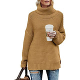 Women's Long Sleeve Knit Pullover Chunky Turtleneck Sweater Top Khaki Women's Tops - Tophatter Daily Deals