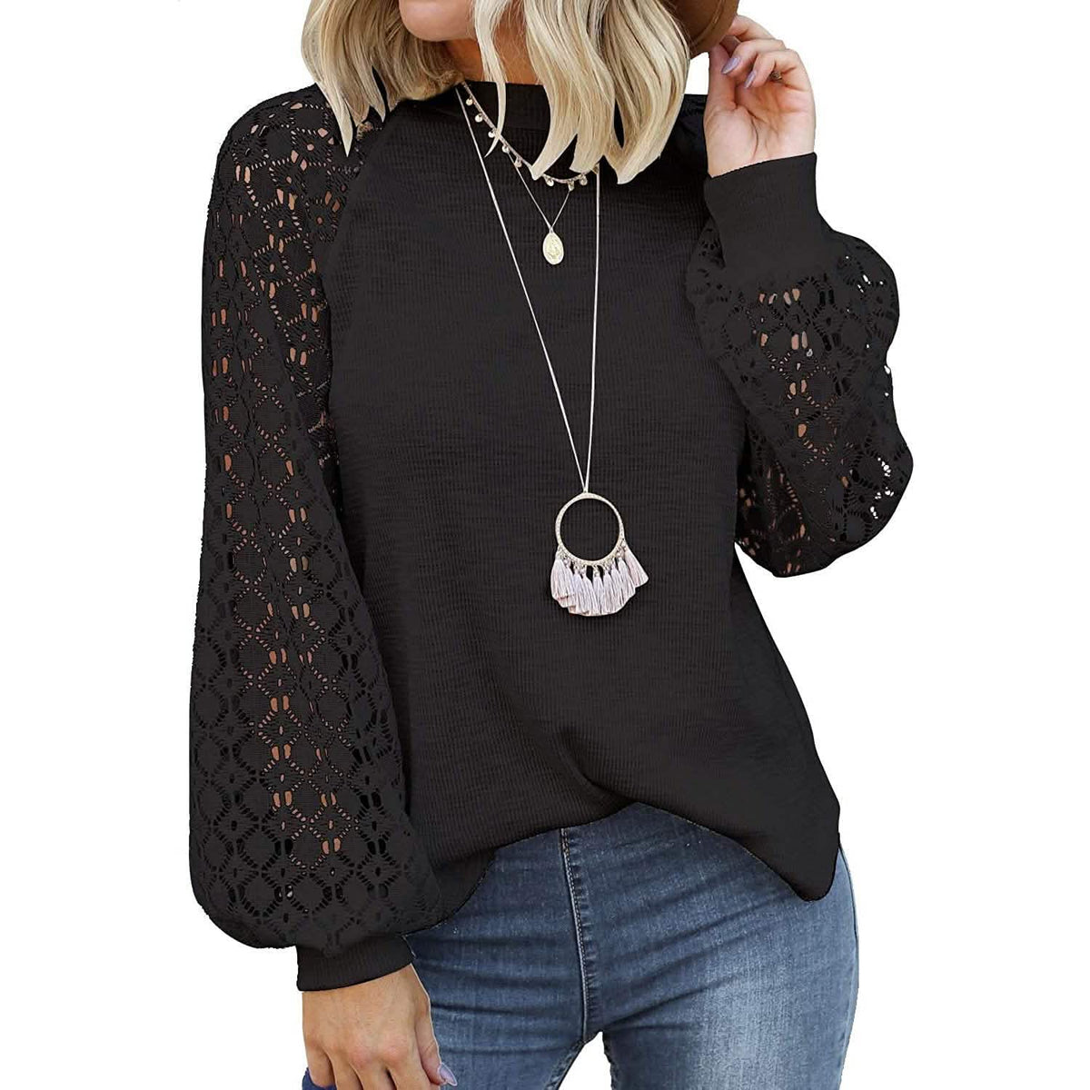 Women's Long Sleeve Lace Top Black Women's Tops - Tophatter Daily Deals