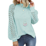 Women's Long Sleeve Lace Top Lake Blue Women's Tops - Tophatter Daily Deals