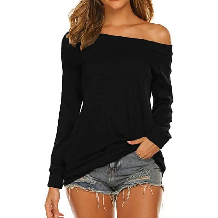 Women's Long Sleeve Off Shoulder Top Black Women's Tops - Tophatter Daily Deals