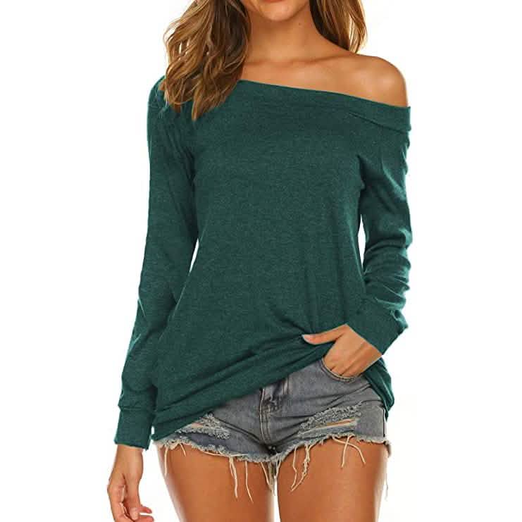 Women's Long Sleeve Off Shoulder Top Green Women's Tops - Tophatter Daily Deals
