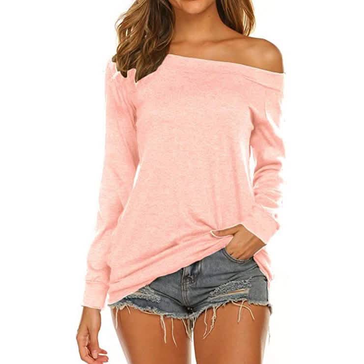 Women's Long Sleeve Off Shoulder Top Pink Women's Tops - Tophatter Daily Deals
