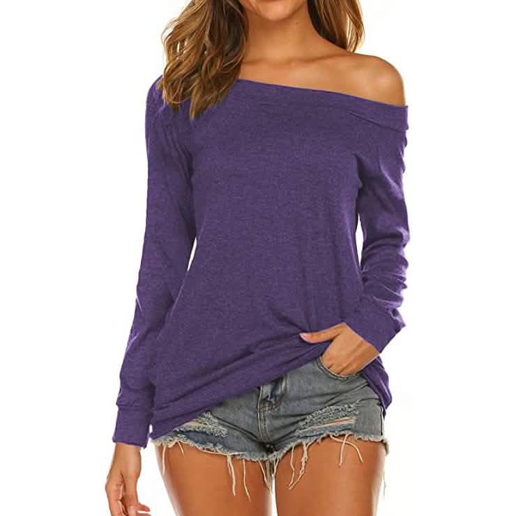 Women's Long Sleeve Off Shoulder Top Purple Women's Tops - Tophatter Daily Deals