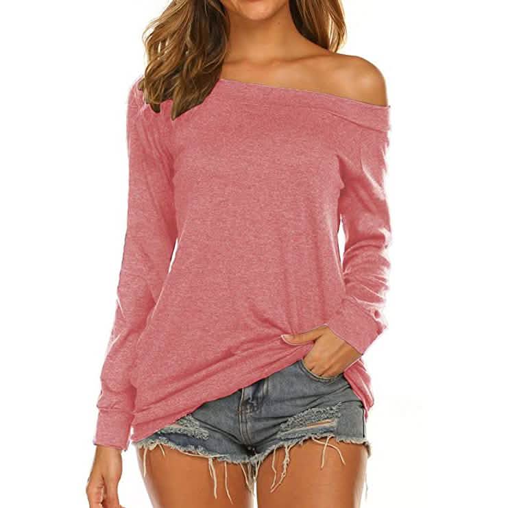 Women's Long Sleeve Off Shoulder Top Watermelon Red Women's Tops - Tophatter Daily Deals