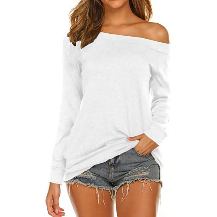 Women's Long Sleeve Off Shoulder Top White Women's Tops - Tophatter Daily Deals