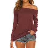 Women's Long Sleeve Off Shoulder Top Wine Red Women's Tops - Tophatter Daily Deals