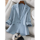Women's Long Sleeve Pocket Casual Blazer Blue Women's Outerwear - Tophatter Daily Deals