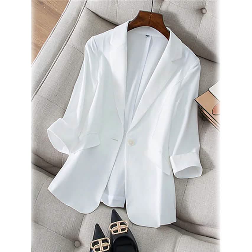 Women's Long Sleeve Pocket Casual Blazer White Women's Outerwear - Tophatter Daily Deals