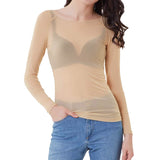 Women's Long Sleeve Sheer Mesh Sheer Top Nude Women's Tops - Tophatter Daily Deals
