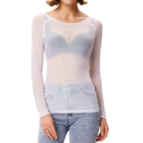 Women's Long Sleeve Sheer Mesh Sheer Top White Women's Tops - Tophatter Daily Deals