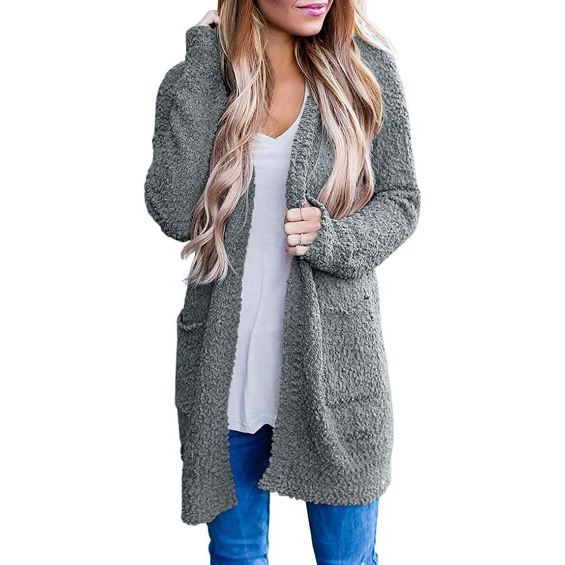 Women's Long Sleeve Soft Chunky Knit Sweater Coat Gray Women's Outerwear - Tophatter Daily Deals