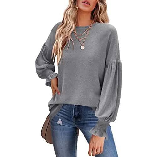 Women's Long Sleeve Top Light Gray Women's Tops - Tophatter Daily Deals