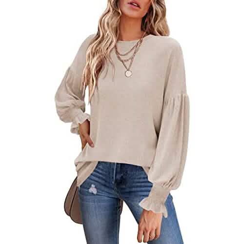 Women's Long Sleeve Top Oatmeal Women's Tops - Tophatter Daily Deals