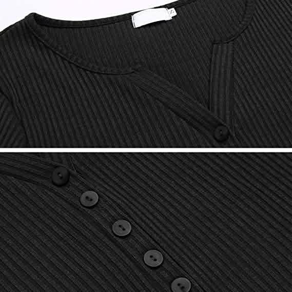 Women's Long Sleeve V Neck Ribbed Button Down Knit Sweater Fitted Top Women's Tops - Tophatter Daily Deals