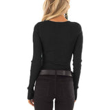 Women's Long Sleeve V Neck Ribbed Button Down Knit Sweater Fitted Top Women's Tops - Tophatter Daily Deals