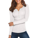 Women's Long Sleeve V Neck Ribbed Button Down Knit Sweater Fitted Top White Women's Tops - Tophatter Daily Deals