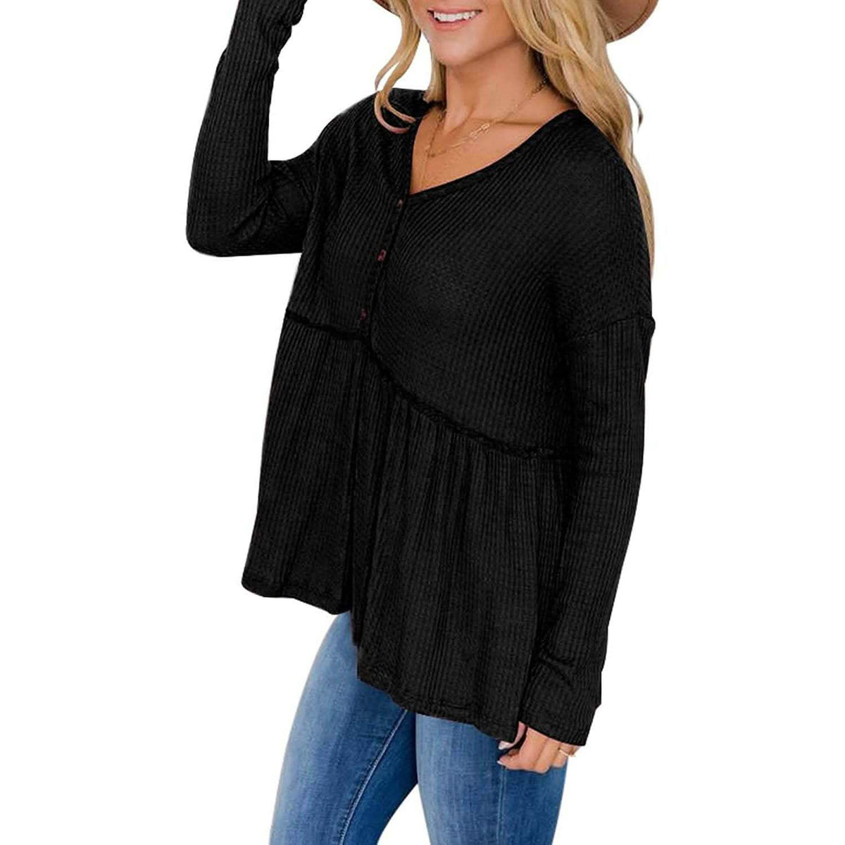 Women's Long Sleeve V Neck Ruffle Babydoll Tunic Tops Women's Tops - Tophatter Daily Deals
